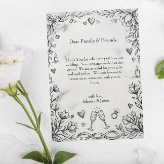 Carte De Remerciements Mariage rustique romantique à main levée