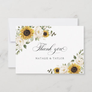 Carte De Remerciements Mariage Rustique Tournesols Fleurs Blanches Verdur