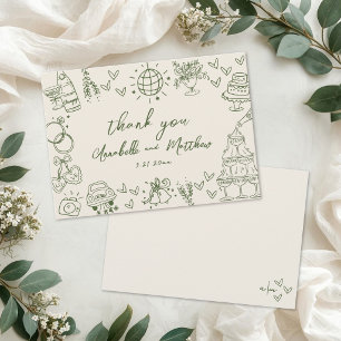 Carte De Remerciements Mariage rustique vert vintage dessiné à la main