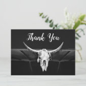 Carte De Remerciements Mariage Rustique Western Noir et Blanc Taureau (Debout devant)