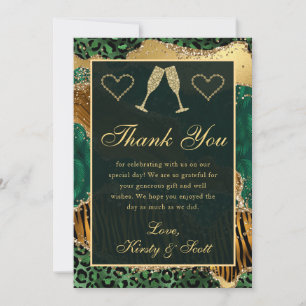 Carte De Remerciements Mariage Safari Jungle Glitter Agate Vert Or