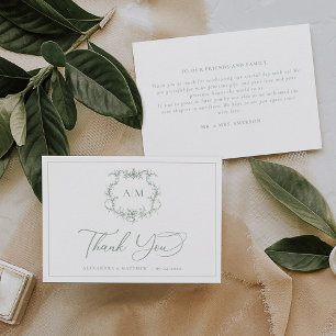 Carte De Remerciements Mariage Sage Vert Victorien Baroque Floral Crête
