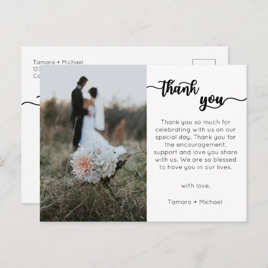 Carte de remerciements mariage, Script moderne (Devant / Derrière)