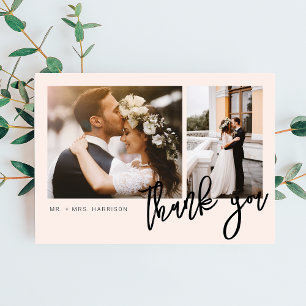 Carte De Remerciements Mariage Script Moderne Minimaliste 2 Photos