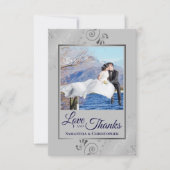Carte De Remerciements Mariage Silver Lace Marine Blue & Grey Love & Merc (Devant)