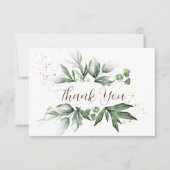 Carte De Remerciements Mariage simple Aquarelle Verdure Or Splashes (Devant)