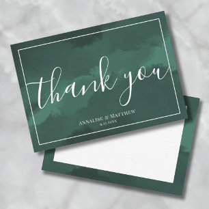 Carte De Remerciements Mariage Simple Élégant Aquarelle Verte