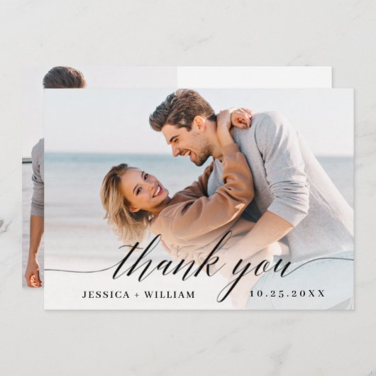Carte De Remerciements Mariage simple et élégant Simple 2 Photo (Devant / Derrière)
