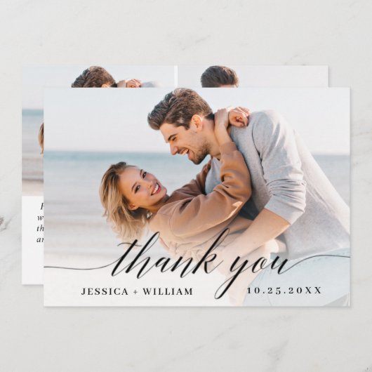 Carte De Remerciements Mariage simple et élégant Simple 3 photo (Devant / Derrière)
