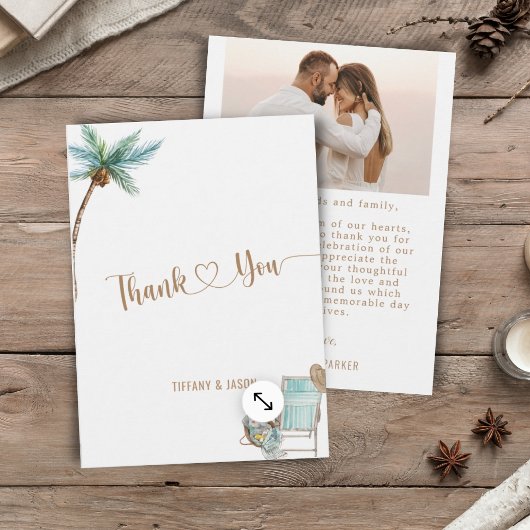 Carte De Remerciements Mariage simple et élégante sur mesure sur la plage