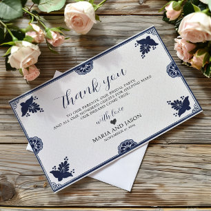 Carte De Remerciements Mariage Simple Fête Mexicaine Fleur Bleue Otomi