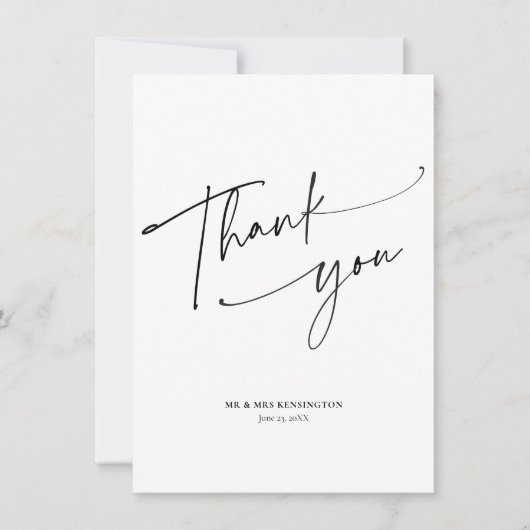 Carte De Remerciements Mariage Simple Moderne Élégant Script (Devant)