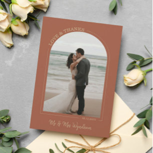 Carte De Remerciements Mariage sous l'arche en terre cuite Photo Amour & 