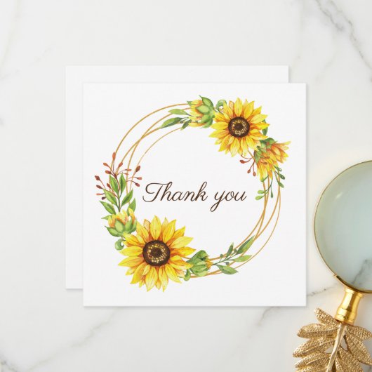 Carte de remerciements mariage Sunflowers (Devant/Arrière en situation)