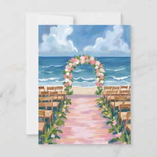 Carte De Remerciements Mariage sur la Plage Allée Fleurie Aquarelle