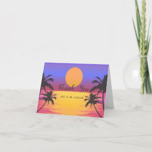 Carte De Remerciements Mariage sur la Plage au Coucher du Soleil