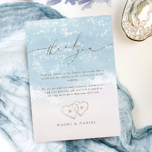 Carte De Remerciements Mariage sur la plage avec coeurs dans le sable en 