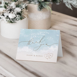 Carte De Remerciements Mariage sur la plage avec coeurs dans le sable en 