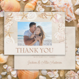 Carte De Remerciements Mariage sur la plage coquillages sable bord de mer
