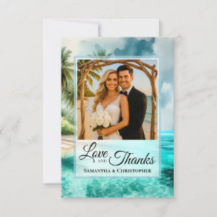 Carte De Remerciements Mariage sur la plage tropicale Photo & Note de rem
