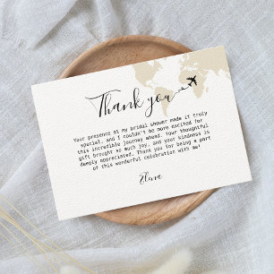 Carte De Remerciements Mariage sur le thème du voyage Planisphère Beige