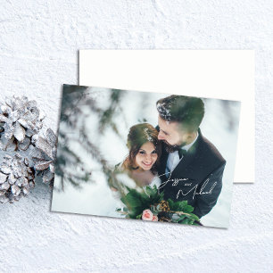 Carte De Remerciements Mariage Thème Hiver Script Photo