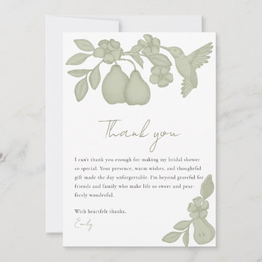 Carte De Remerciements Mariage thème Poire Parfaite | Vert Sauge (Devant)