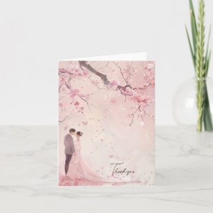 Carte De Remerciements Mariage thème rose pour mariés