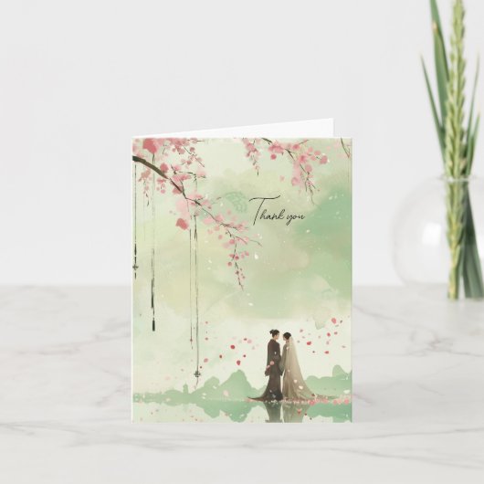 Carte De Remerciements Mariage Thème Vert Mariés (Devant)