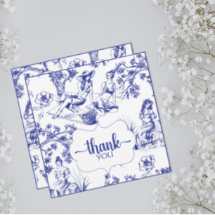 Carte De Remerciements Mariage Toile de Jouy Bleu et Blanc
