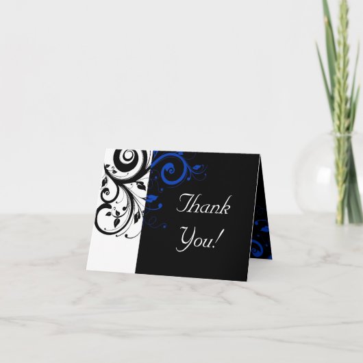 Carte De Remerciements Mariage Tourbillon Noir/Blanc/Bleu Cobalt Bold (Devant)