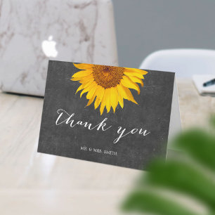 Carte De Remerciements Mariage Tournesol Campagne Tableau Noir Rustique