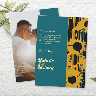 Carte De Remerciements Mariage Tournesol Moderne Bleu Sarcelle Or
