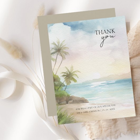 Carte De Remerciements Mariage Tropical Beach Palm Trees