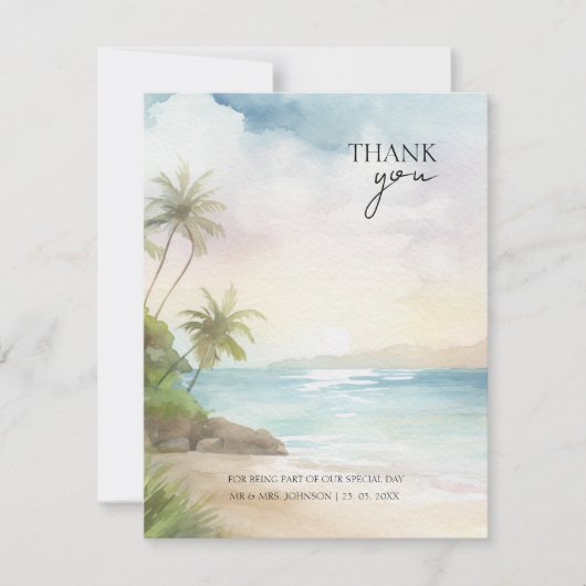 Carte De Remerciements Mariage Tropical Beach Palm Trees (Devant)
