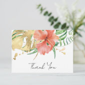 Carte De Remerciements Mariage Tropical Floral de Destination Shower de M (Debout devant)