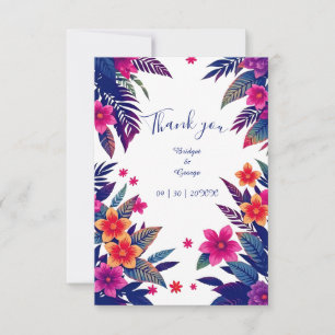 Carte De Remerciements Mariage Tropical Floral Rose Navy à Hawaï