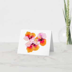 Carte De Remerciements Mariage tropical rose orange hibiscus Live Aloha