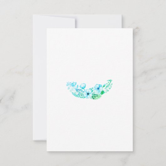 Carte De Remerciements Mariage turquoise de la couronne de fleurs d'aquar (Dos)