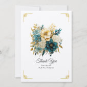 Carte De Remerciements Mariage turquoise et or Floral (Devant)