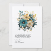 Carte De Remerciements Mariage turquoise et or Floral (Dos)