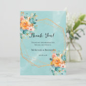 Carte de remerciements Mariage Turquoise et Orange (Debout devant)