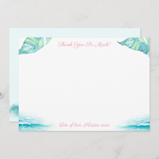 Carte De Remerciements Mariage Turquoise Et Rose De Destination Douche (Devant / Derrière)