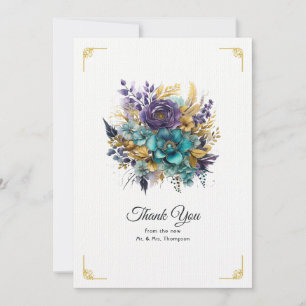 Carte De Remerciements Mariage turquoise, violet et or