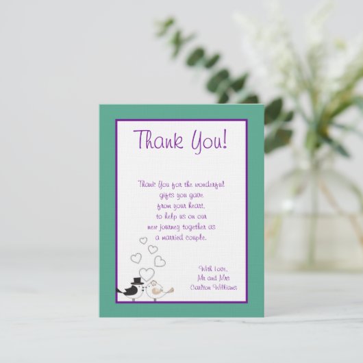Carte de remerciements Mariage Turquoise/violet In (Debout devant)