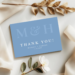 Carte De Remerciements Mariage Typographie Bleu Poussiéreux Monogramme
