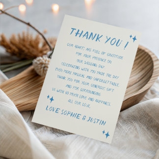Carte De Remerciements Mariage Typographie Écriture Bleue Élégante