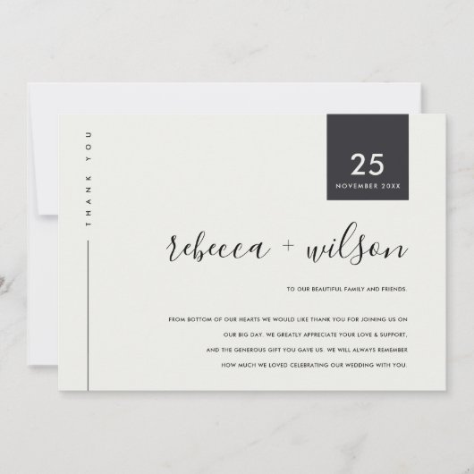 CARTE DE REMERCIEMENTS MARIAGE TYPOGRAPHIE SCANDI MINIMAL NOIR ET BLANC (Devant)