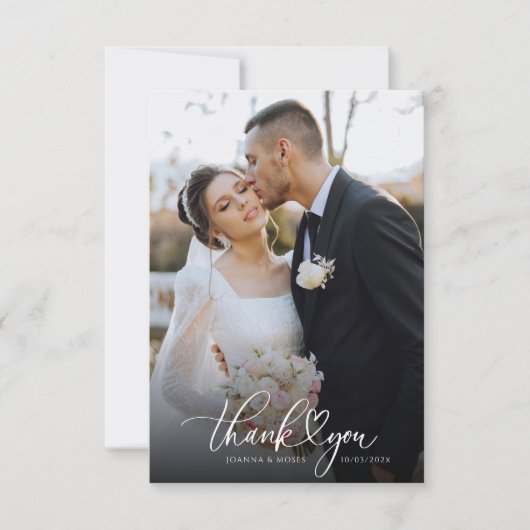 Carte De Remerciements Mariage Typographie Script Cœur (Devant)