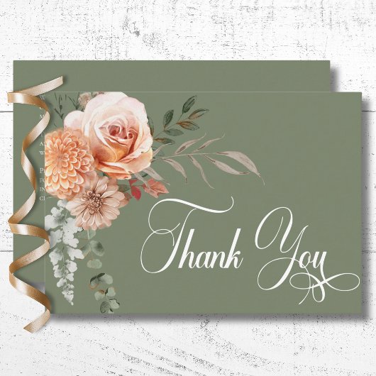 Carte De Remerciements Mariage vert Boho Peach & Rust Floral Sage